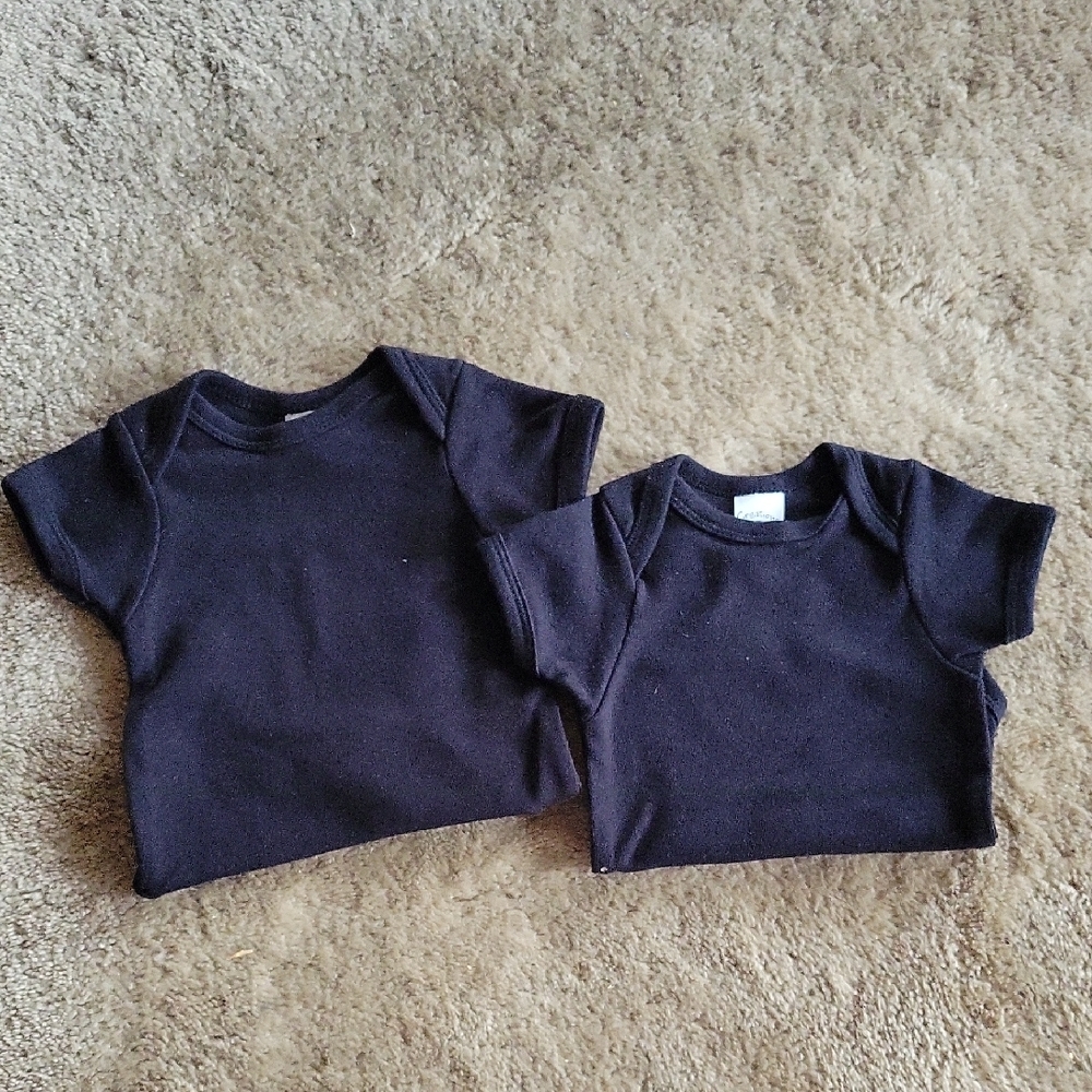 2 Classic Black Baby Bodysuits